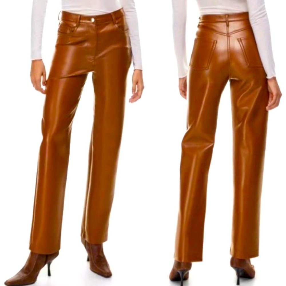 Wilfred Melina Straight Leg Vegan Leather Pants in Cognac Size 6